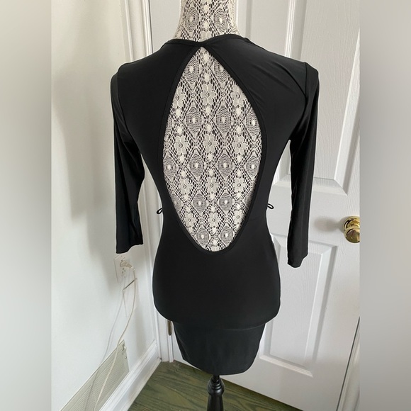 Sexy low cut deep v open back dress black size S - Picture 2 of 3